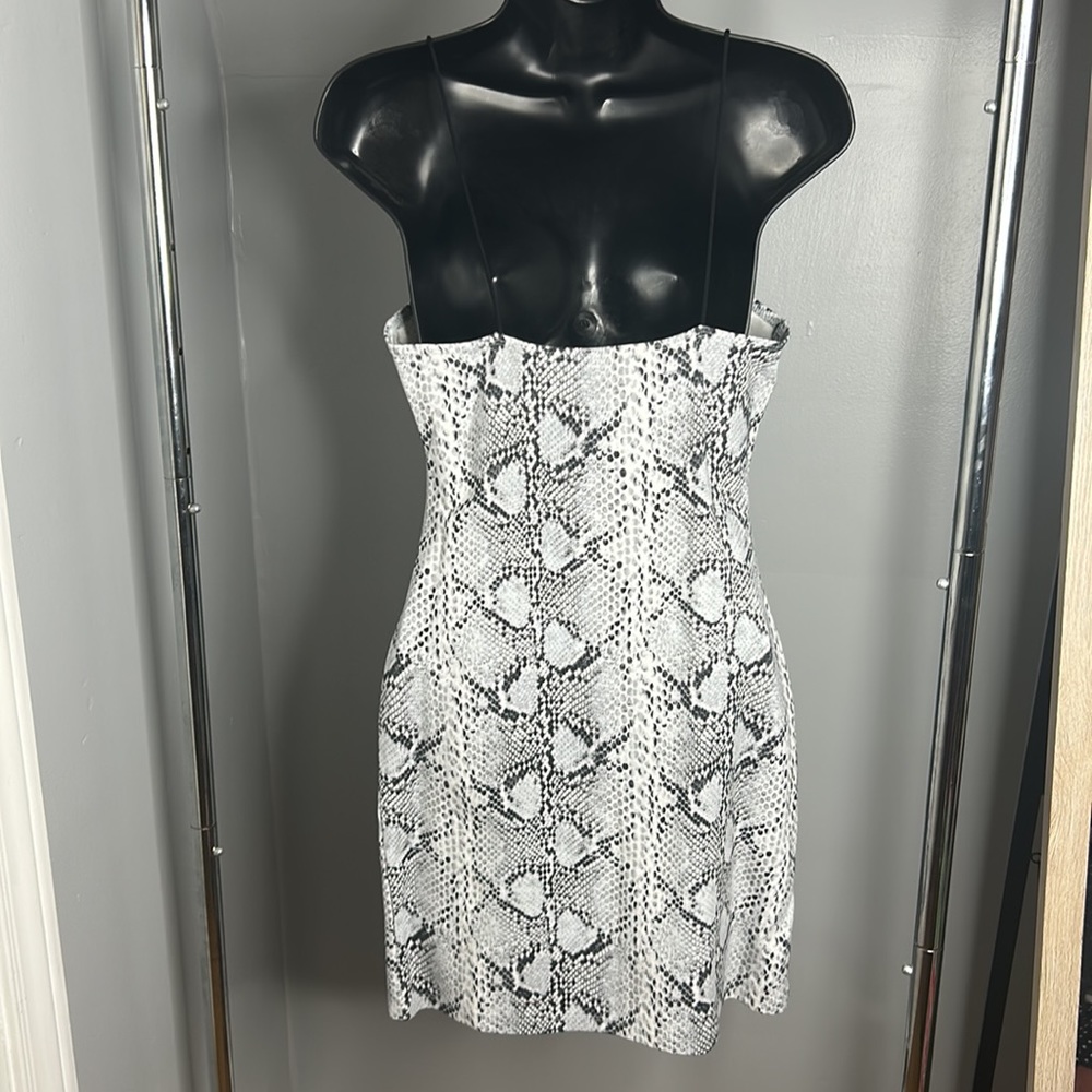 White & Grey Snake Print Spaghetti Strap Minidress - Picture 4 of 4